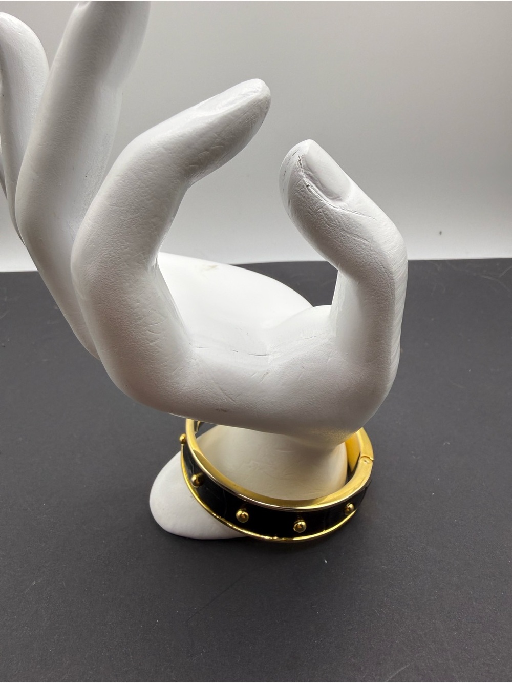 Joan Rivers Vintage Black Gold Enamel Hinged Cuff Bracelet Signed